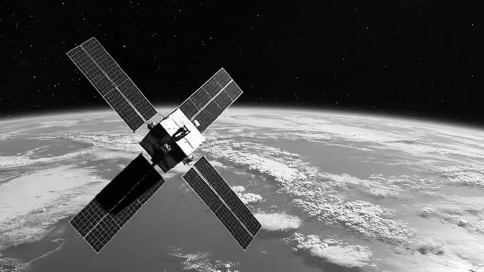 Illustration of a small satellite in orbit above the Earth.